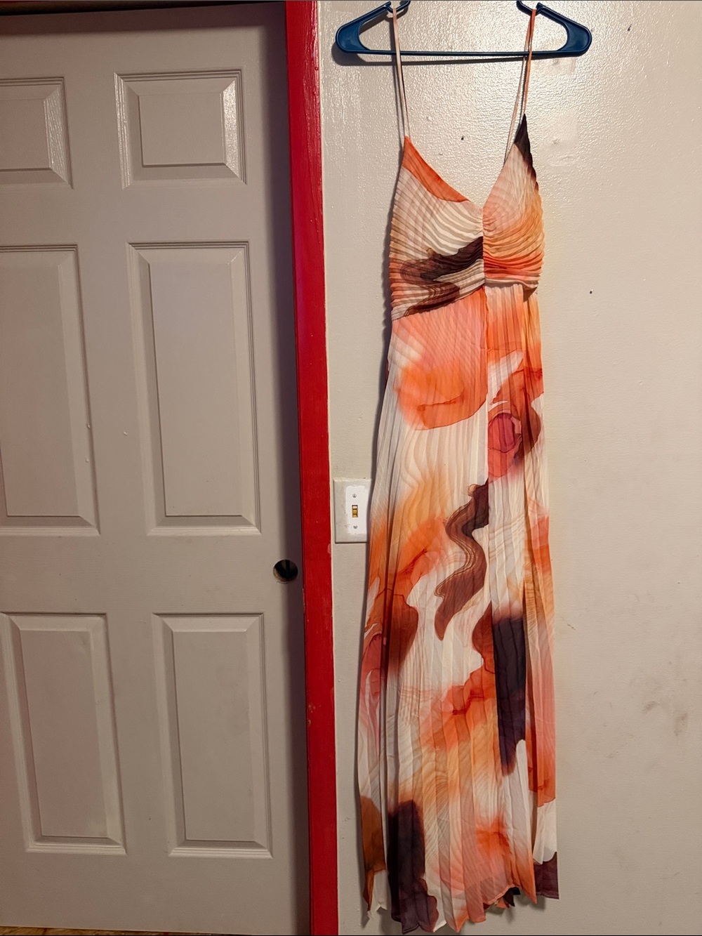 Express Orange and Cream Floral Pleated Maxi Dress